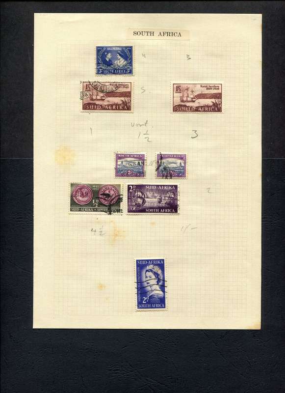 Union of SA - 8 Stamps Mounted on Old Album Page