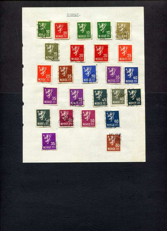 Norway - 25 Stamps Mounted on Old Album Page