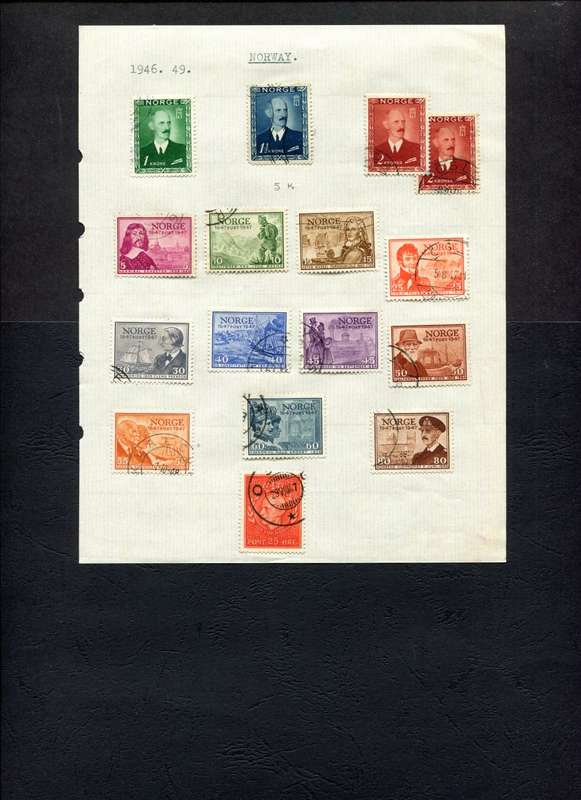 Norway - 16 Stamps Mounted on Old Album Page