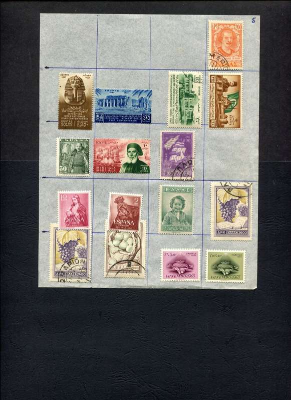 World Mix - 16 Stamps Mounted on Old Album Page