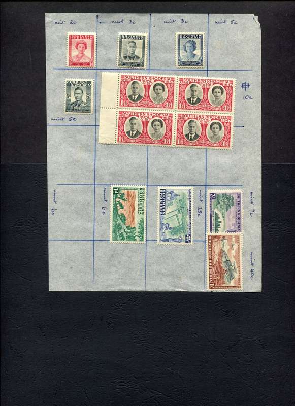 Southern Rhodesia - 12 Stamps Mounted on Old Album Page