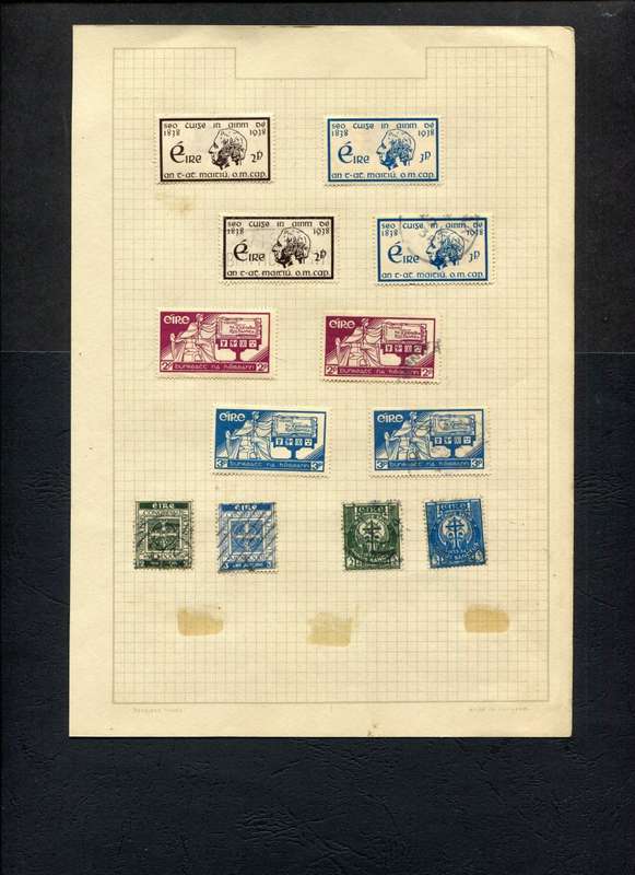 Ireland - 12 Stamps Mounted on Old Album Page
