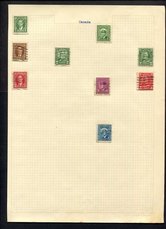 Canada - 9 Stamps Mounted on Old Album Page
