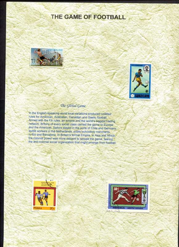 Sport - 99 Stamps on 20 A4 (297 x 210 mm) Presentation Pages About The Game of Football (Soccer)