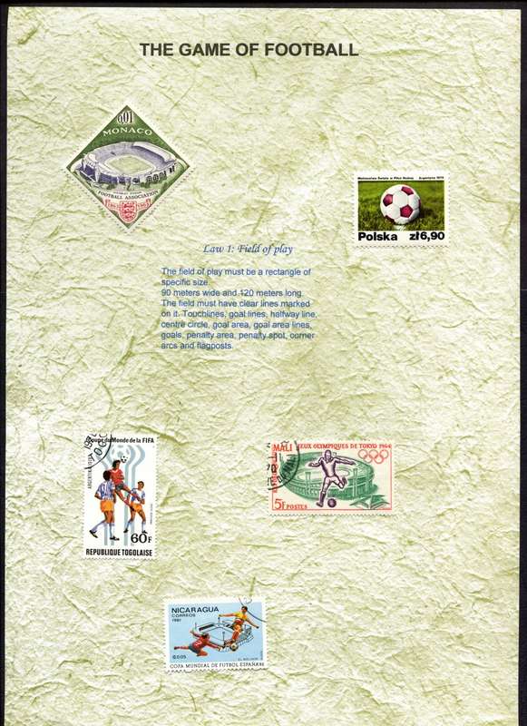 Sport - 99 Stamps on 20 A4 (297 x 210 mm) Presentation Pages About The Game of Football (Soccer)