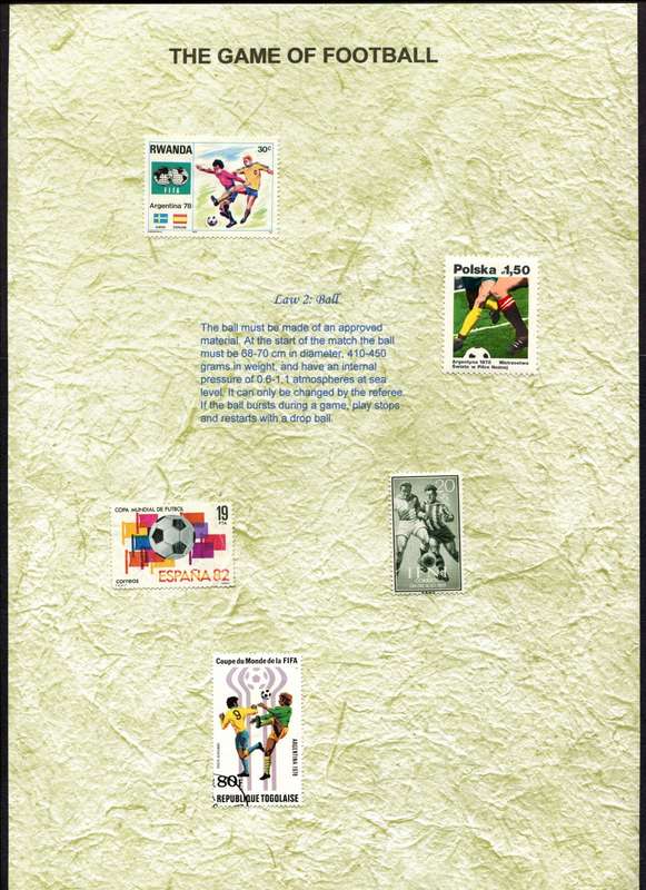 Sport - 99 Stamps on 20 A4 (297 x 210 mm) Presentation Pages About The Game of Football (Soccer)