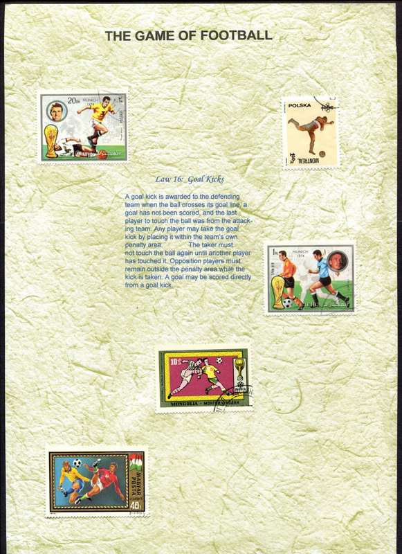 Sport - 99 Stamps on 20 A4 (297 x 210 mm) Presentation Pages About The Game of Football (Soccer)