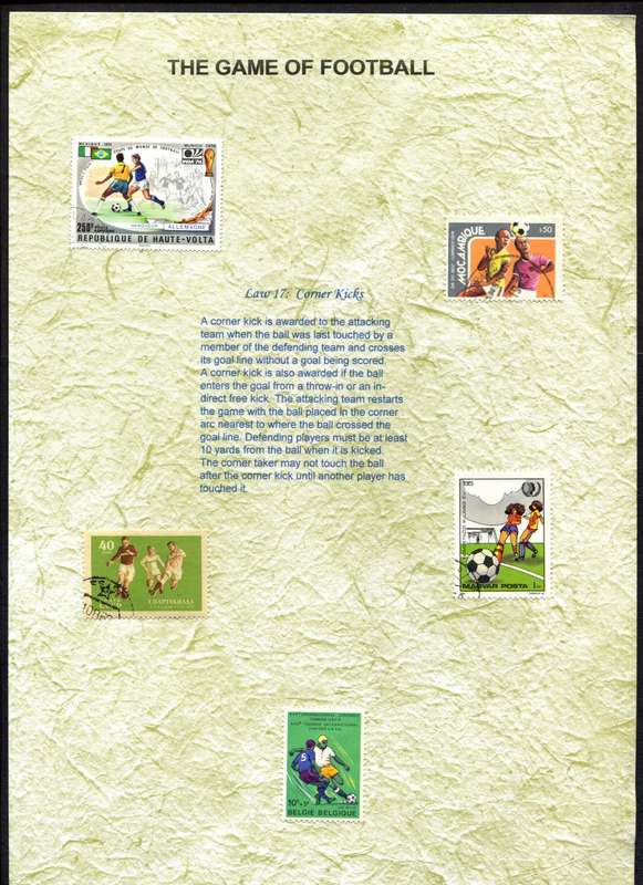 Sport - 99 Stamps on 20 A4 (297 x 210 mm) Presentation Pages About The Game of Football (Soccer)