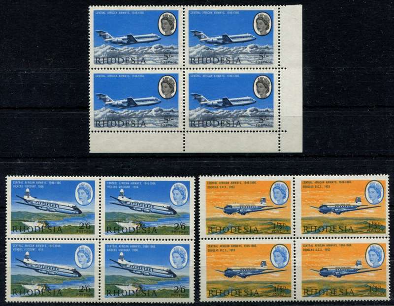 Rhodesia - Aircraft - 3 Blocks of 4 - 1966 - MNH
