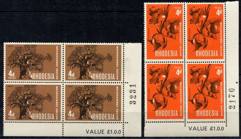 Rhodesia - 2 Sheet number/Value Blocks of 4 - 1967 - MNH
