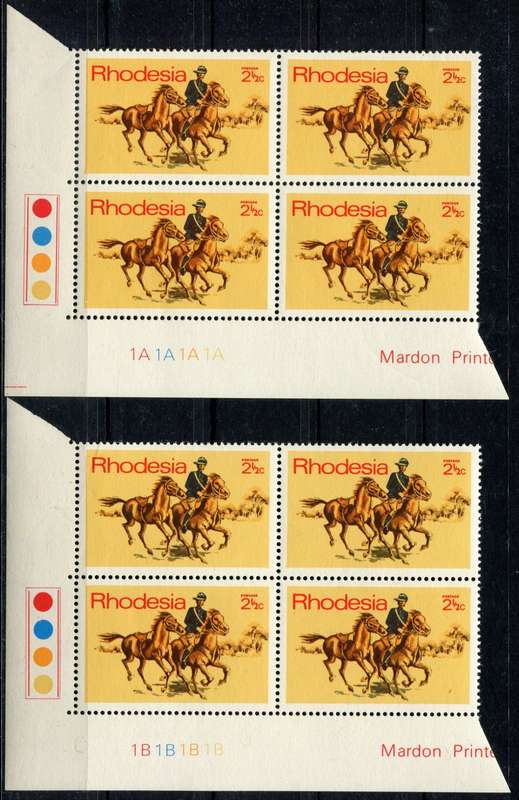 Rhodesia  - Bleeding Leg Variety - 2 Control Blocks of 4 (1A and 1B) - 1970 - MNH
