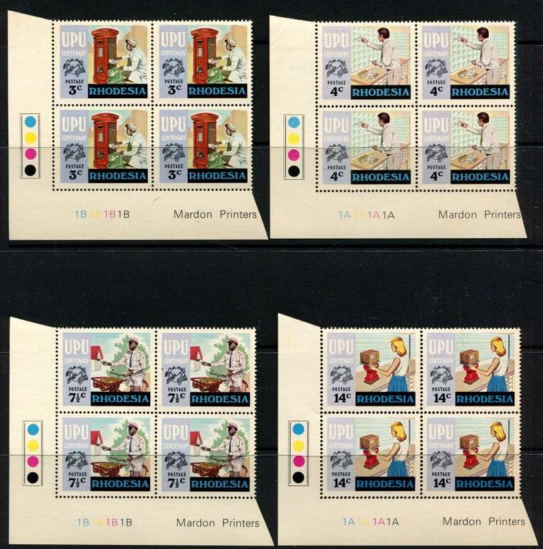 Rhodesia - Set of 4 Control Blocks of 4 - 1974 - MNH