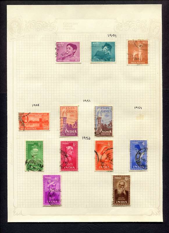 India - 12 Stamps Mounted On Old Album Page