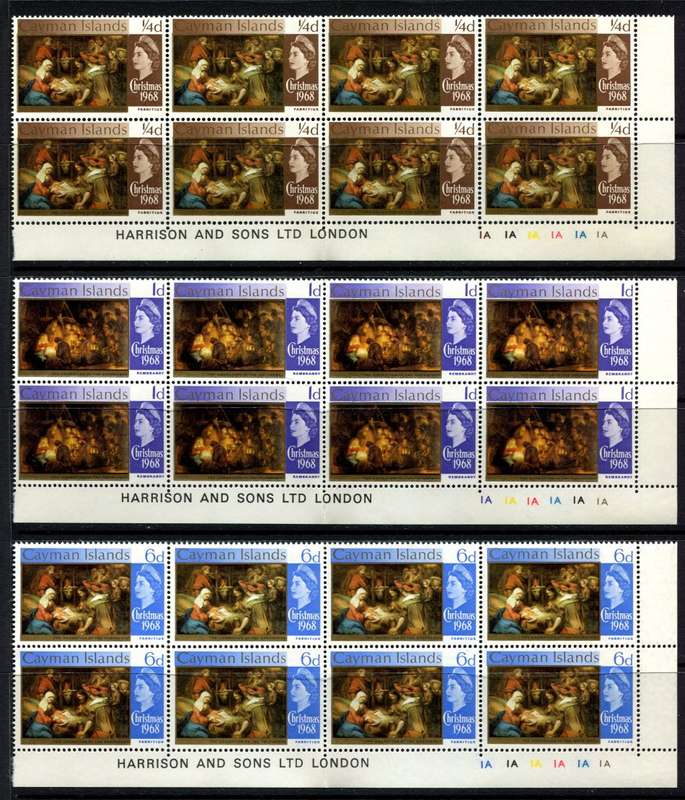 Cayman Islands - Set of 6 Control/Inscription Blocks of 8 - 1968 - MNH - Folded Some Separation