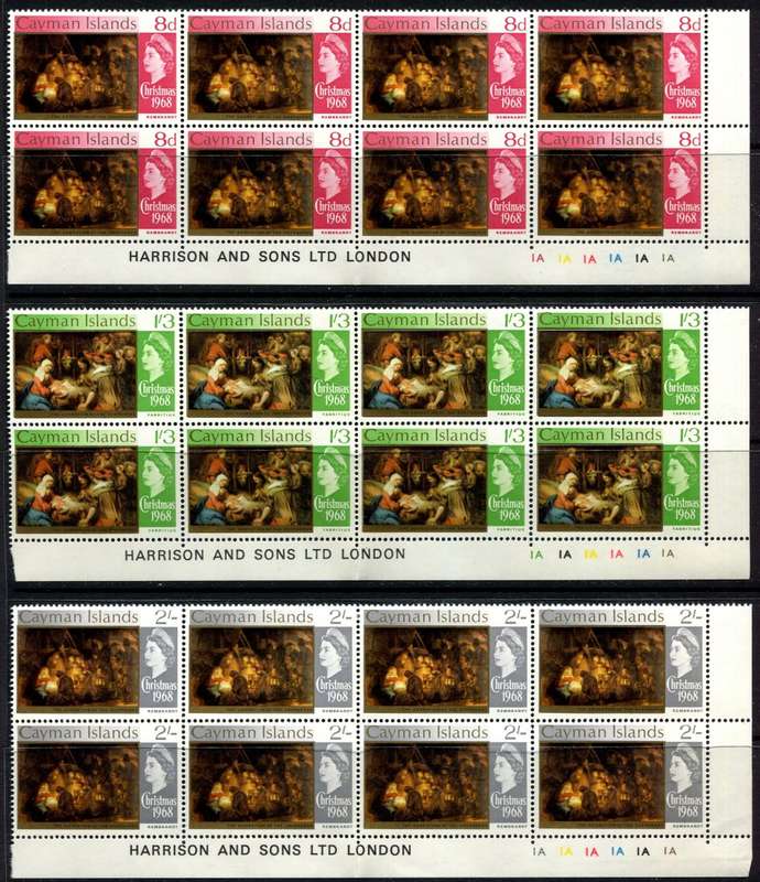 Cayman Islands - Set of 6 Control/Inscription Blocks of 8 - 1968 - MNH - Folded Some Separation
