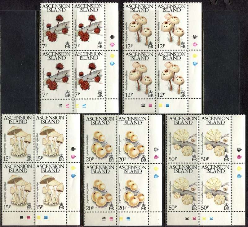 Ascension - Fungi - Set of 5 Control Blocks of 4 - 1983 - MNH