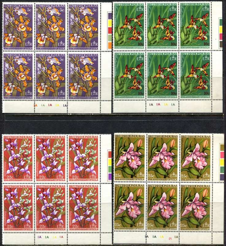 British Honduras - Set of 4 Control Blocks of 6 - Flowers  - 1968 - MNH