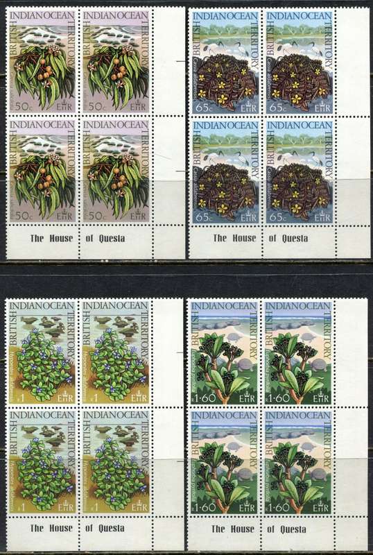 British Indian Ocean Territory - Set of 4 Inscription Blocks of 4 - Flowers  - 1975 - MNH