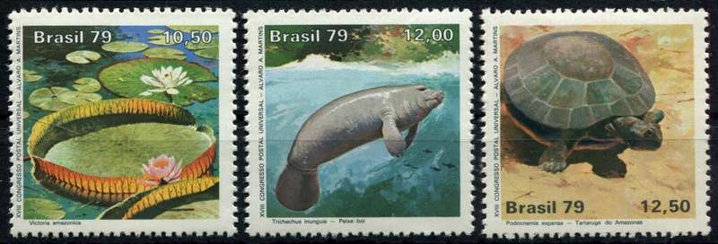 Brazil - Water Life - Flowers/Mammal/Turtle - 1979 - MNH