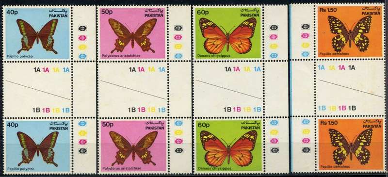 Pakistan - Butterflies - Set Of Gutter Pairs - 1983 - MNH - Light Toning