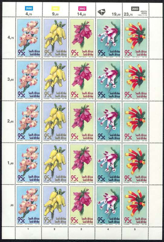 RSA - Flowers - Full Sheet of 25 - 1994 - MNH