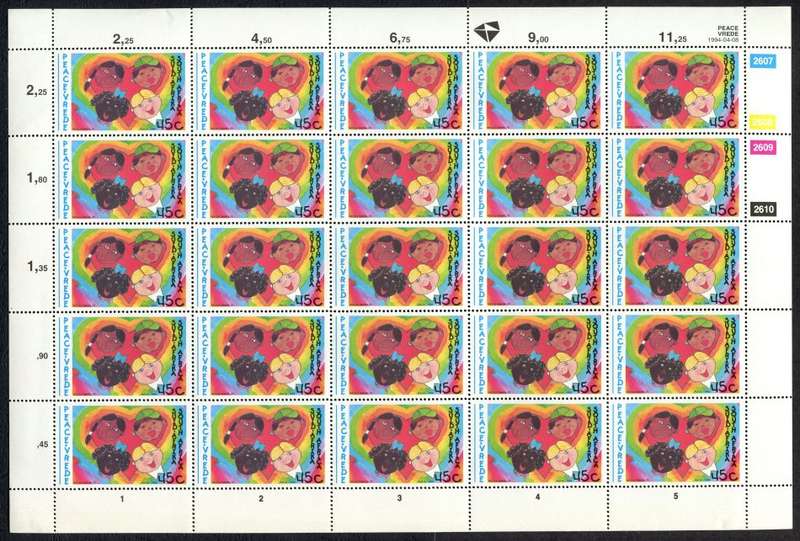RSA - Peace - Set of 4 Full Sheets of 25 - 1994 - MNH