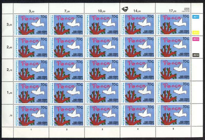 RSA - Peace - Set of 4 Full Sheets of 25 - 1994 - MNH