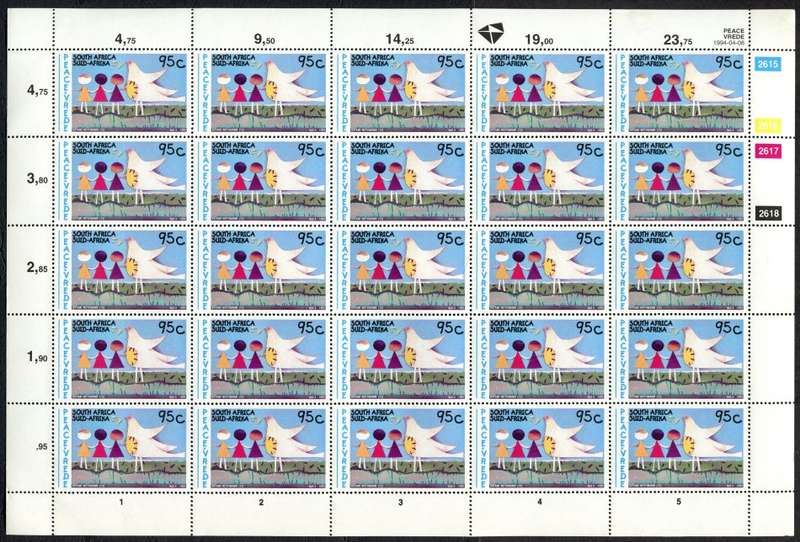 RSA - Peace - Set of 4 Full Sheets of 25 - 1994 - MNH