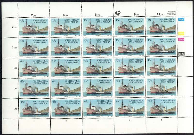 RSA - Tugboats - Set of 5 Full Sheets of 25 - 1994 - MNH