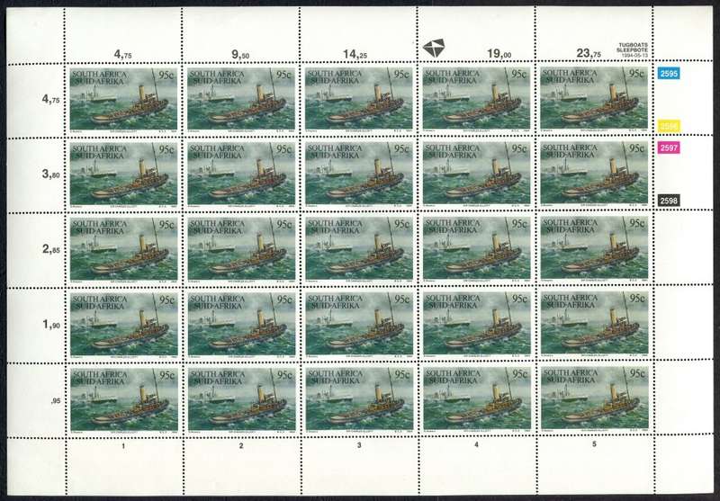 RSA - Tugboats - Set of 5 Full Sheets of 25 - 1994 - MNH