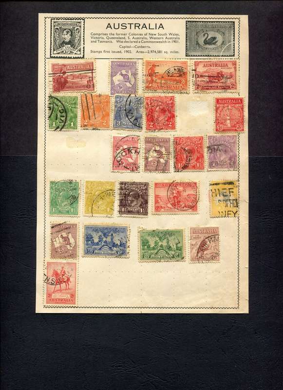 Australia - 23 Stamps Mounted (Hinged) On Old Album Page