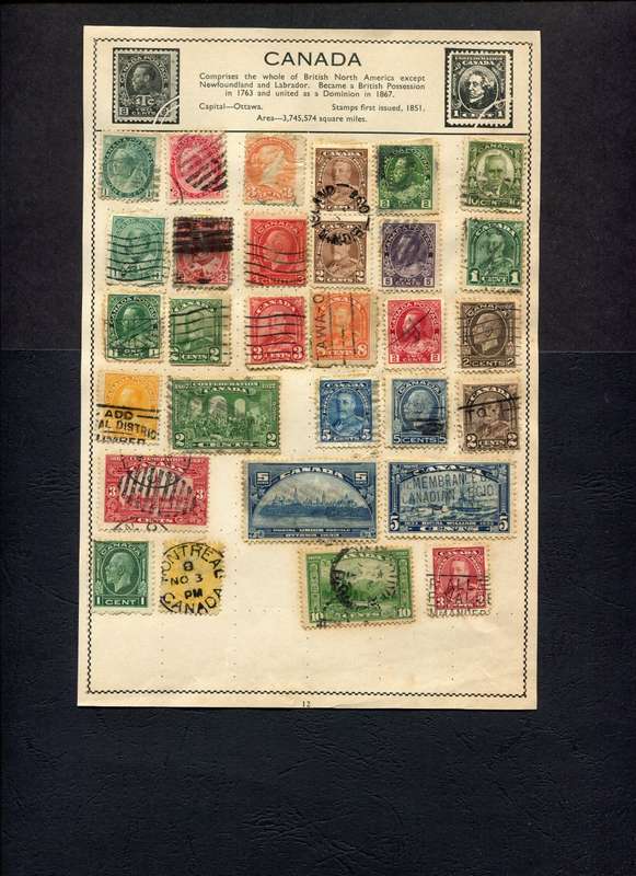 Canada - 30 Stamps Mounted (Hinged) On Old Album Page
