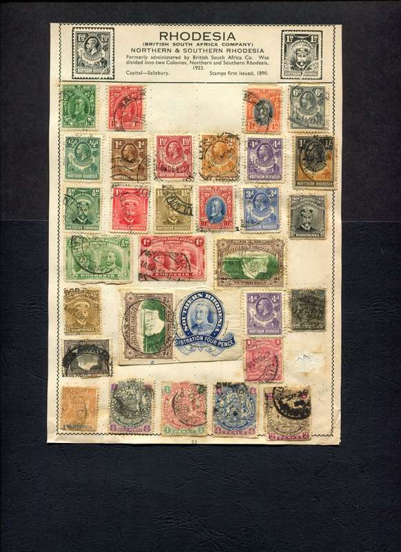 BSAC/Rhodesia`s -30 Stamps Mounted (Hinged) On Old Album Page