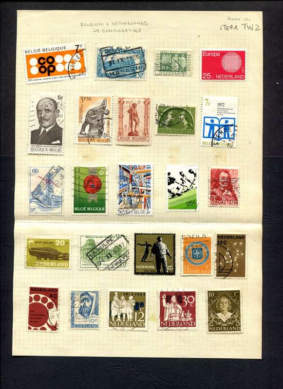 Belgium/Netherlands - 24 Stamps Mounted (Hinged) On Old Album Page