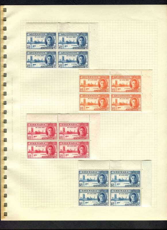 1945/6 Victory - Incomplete Omnibus In 139 Mint + 15 Used Blocks of 4 - Mounted (Hinged) In Album