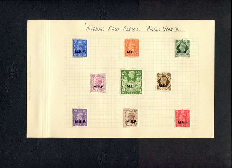 British Middel Eastern Forces - 9 Stamps Mounted (Hinged) on Old Album Page