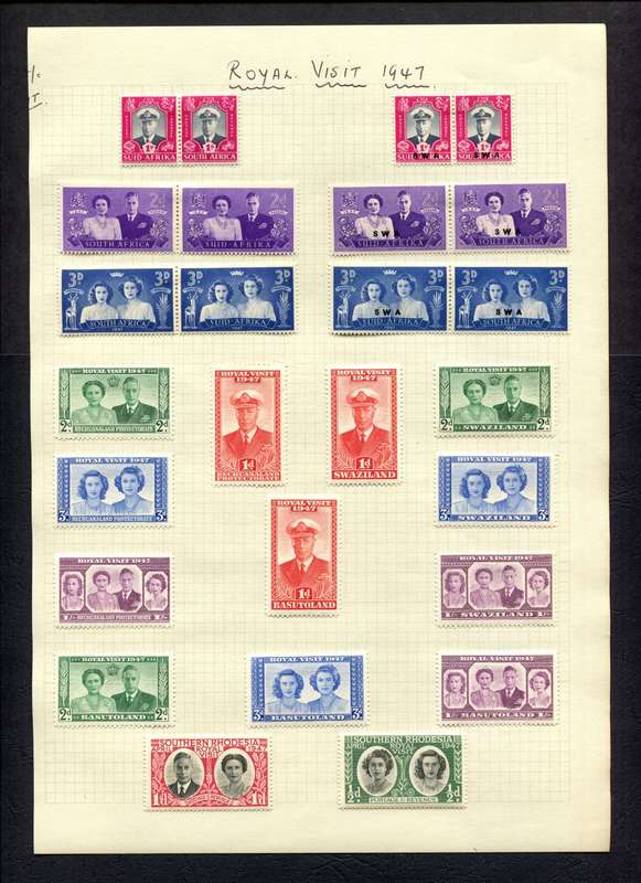 1947 Royal Visit - 26 Stamps Mounted (Hinged) on Old Album Page
