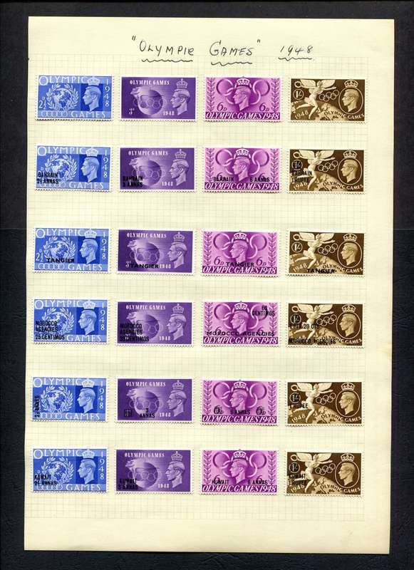 1948 Olympic Games - 24 Stamps Mounted (Hinged) on Old Album Page