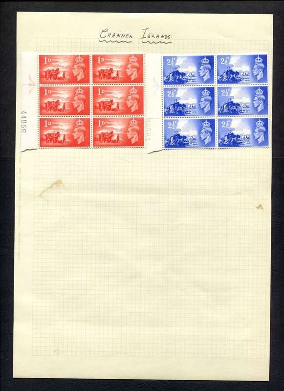 Channel Islands - Set of 2 Arrow/Sheet Number Blocks Of 6 Mounted (Hinged) on Old Album Page