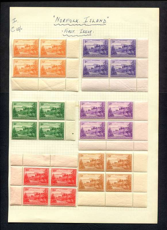 Norfolk Island - 12 Blocks of 4 Mounted (Hinged) on Old 2 Album Pages
