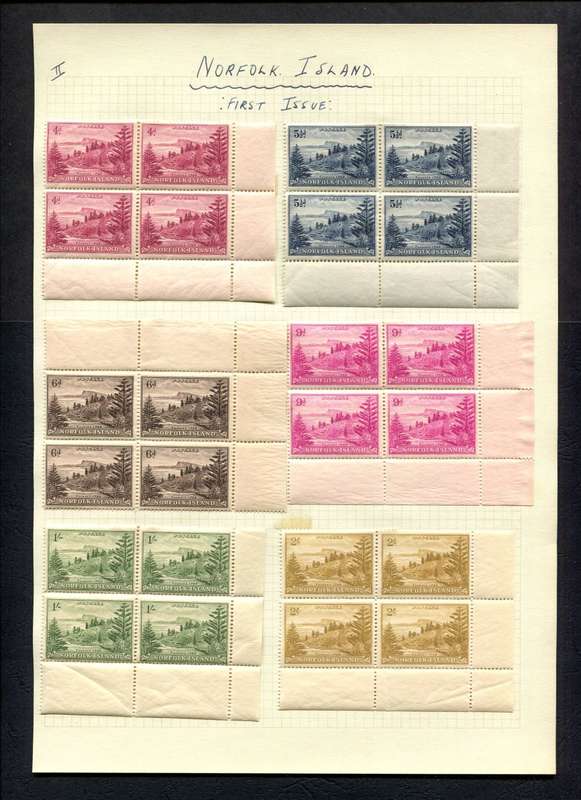 Norfolk Island - 12 Blocks of 4 Mounted (Hinged) on Old 2 Album Pages