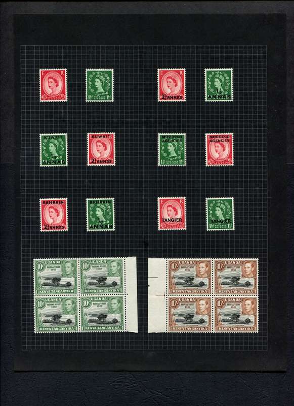 Morocco Agencies/KUT - 12 Stamps + 2 Blocks of 4 Mounted (Hinged) on Old Album Page