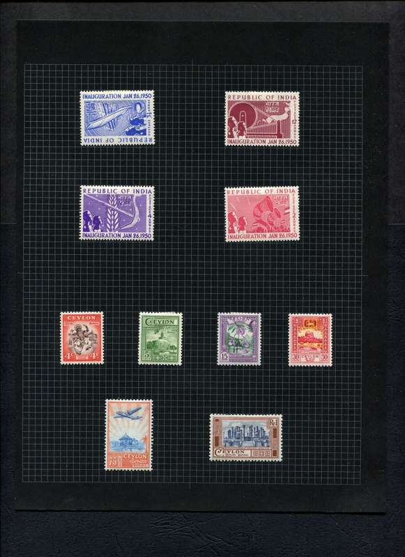 India/Ceylon - 10 Stamps Mounted (Hinged) on Old Album Page