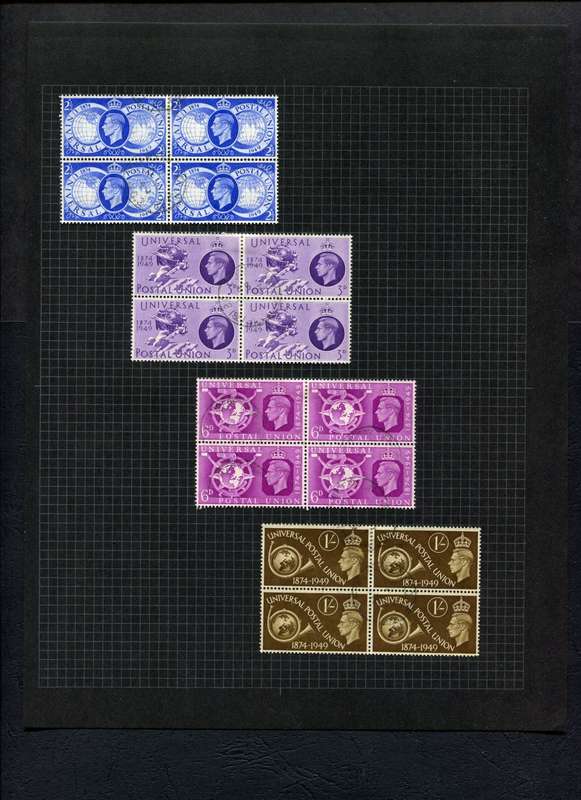 Great Britain - Set of 4 Blocks of 4 (Used) Mounted (Hinged) on Old Album Page