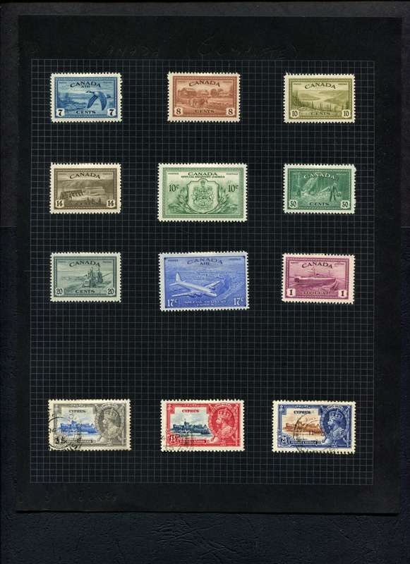 Canada/Cyprus - 12 Stamps Mounted (Hinged) on Old Album Page