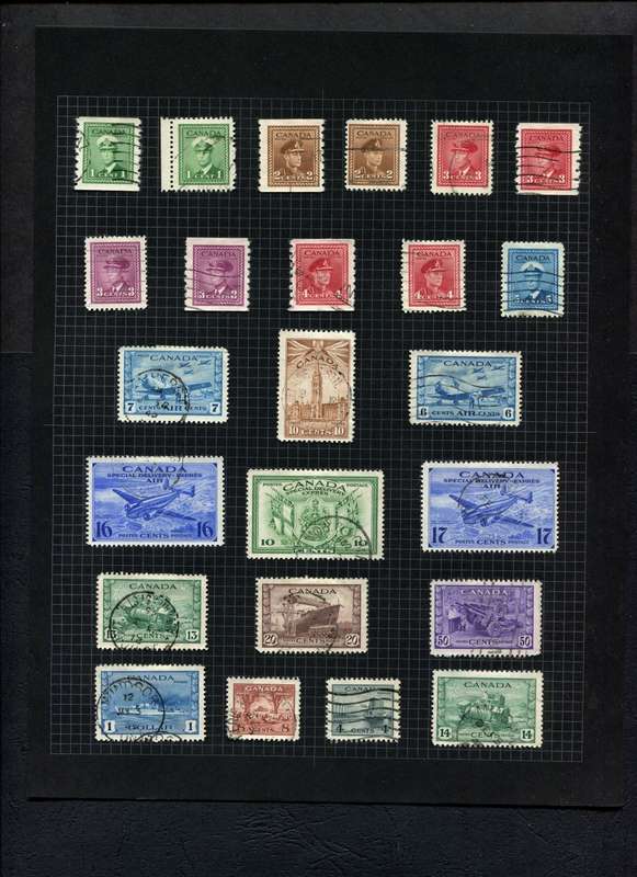 Canada - 24 Stamps Mounted (Hinged) on Old Album Page