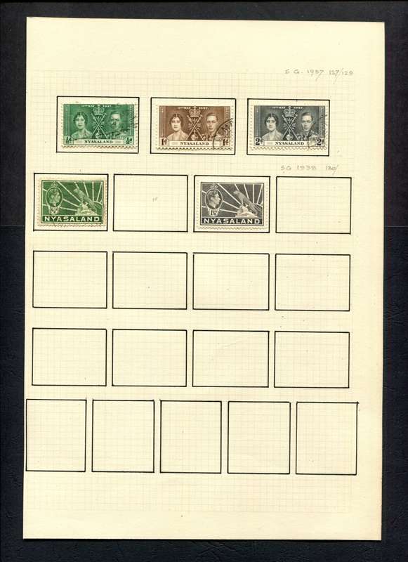 Nyasaland - 5 Stamps  Mounted (Hinged) on Old Album Page