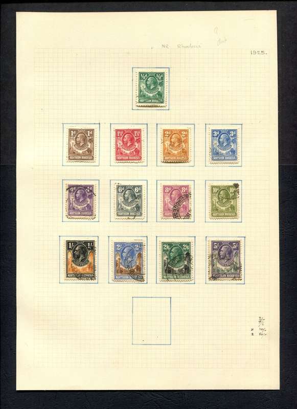 Northern Rhodesia - 13 Stamps  Mounted (Hinged) on Old Album Page