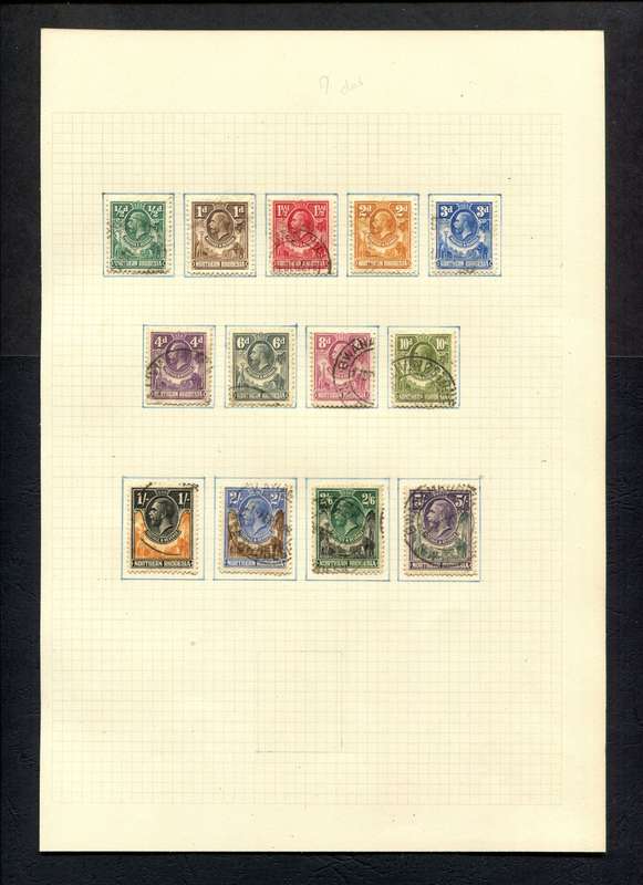 Northern Rhodesia - 13 Stamps  Mounted (Hinged) on Old Album Page