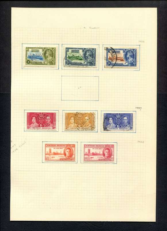 Northern Rhodesia - 8 Stamps  Mounted (Hinged) on Old Album Page